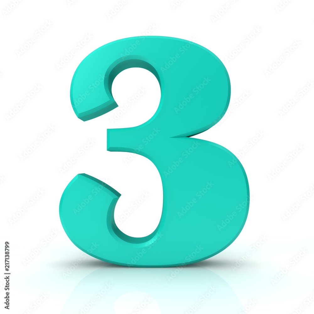 number 3 three turquoise 3d numeral digit sign isolated number 3 three turquoise 3d numeral digit sign isolated