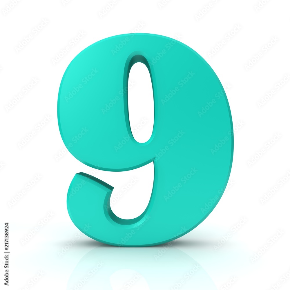 number 9 nine turquoise 3d numeral digit sign isolated number 9 nine turquoise 3d numeral digit sign isolated