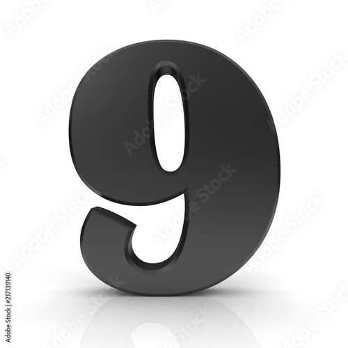 9 nine number black 3d isolated