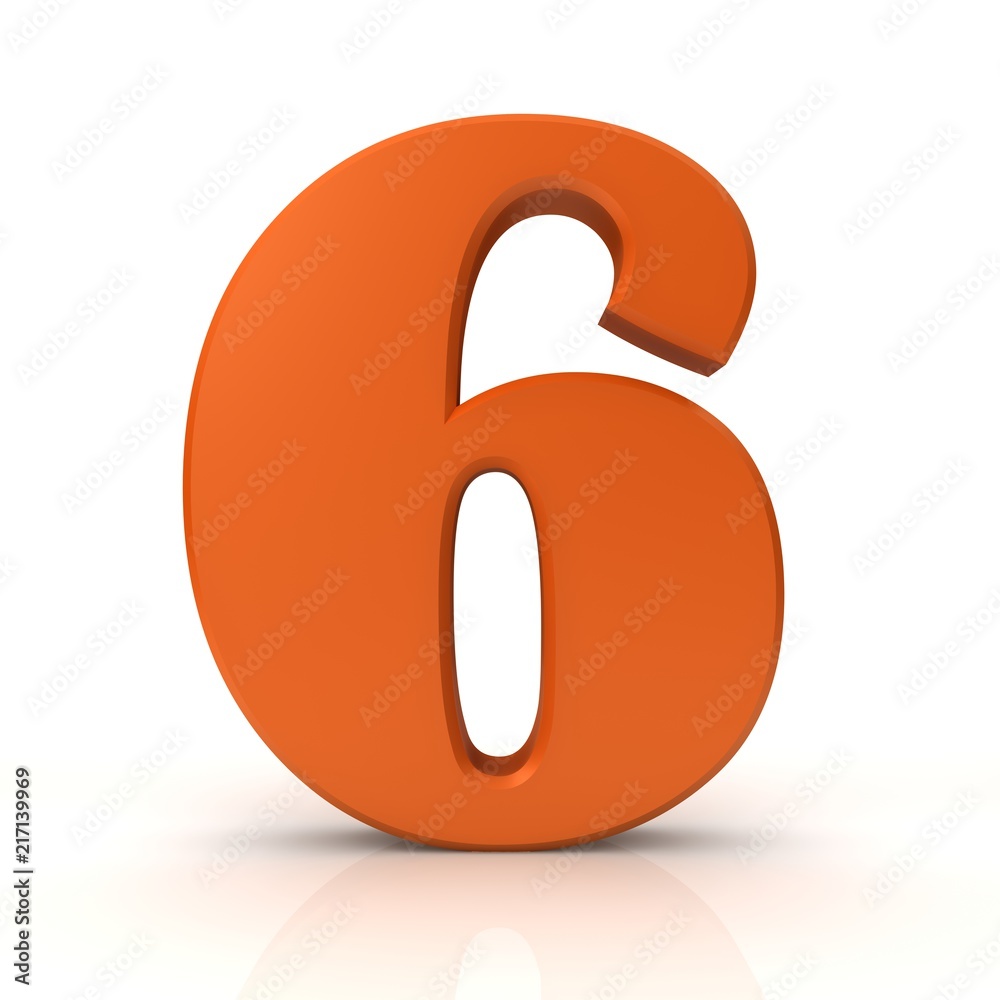 6 six number sixth orange 3d sign isolated on white background Stock