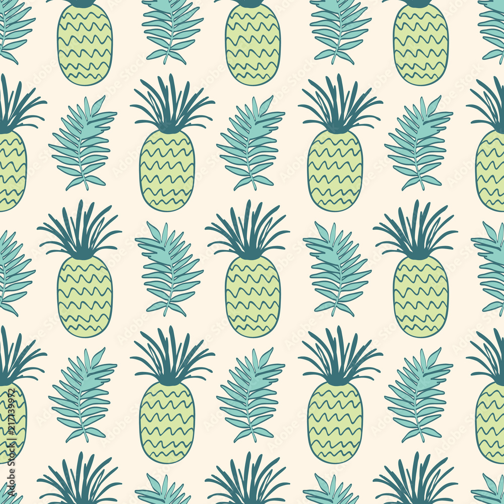Pineapples and tropical leaves seamless pattern Pineapples and tropical leaves seamless pattern