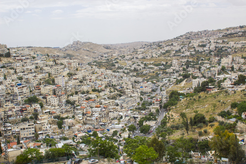 A view of the city of Jerusalem with in dense housing from the rooftop of the ancient Herod's Palace where Jesus Christ was ill treated.