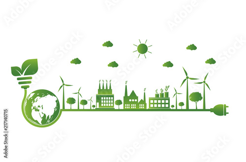 Earth symbol with green leaves around.Ecology.Green cities help the world with eco-friendly concept ideas