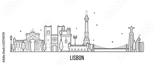 Lisbon skyline, Portugal vector big city buildings