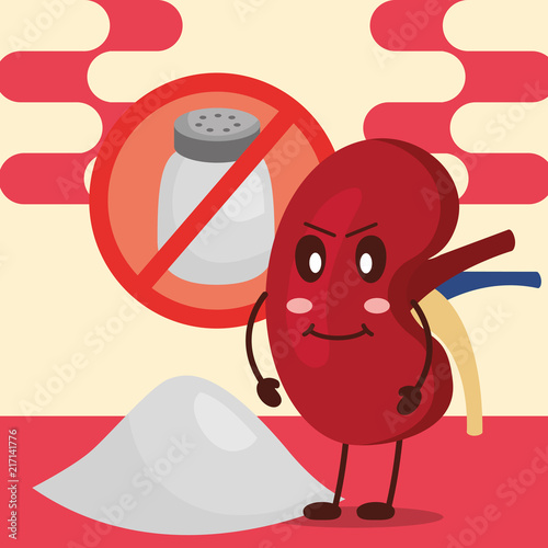 kidney cartoon prohibited salt condiment vector illustration