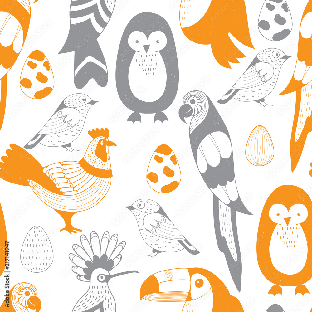 Vector Seamless Pattern with Birds and eggs Vector Seamless Pattern with Birds and eggs