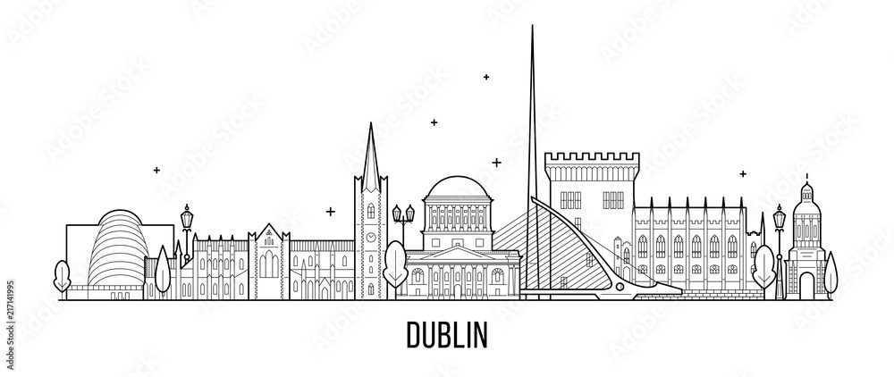 Fototapeta premium Dublin, panoramę Irlandii, wektor, duże miasto, budynki
