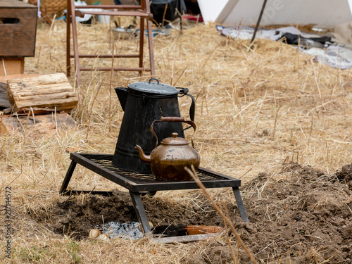 Kitchen utensils on US civil war era camp photo