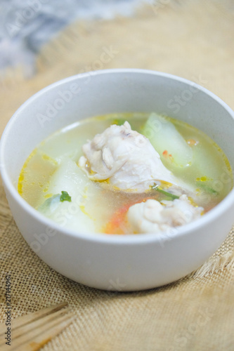 Bowl of chicken drumstick soup