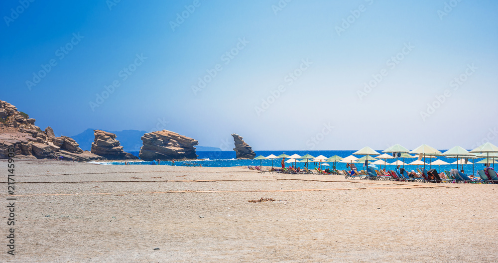 The beach of Triopetra with turquoise sea in Southern Crete, Greece The beach of Triopetra with turquoise sea in Southern Crete, Greece