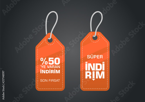 Indirim etiketleri yazilari. Translation from turkish: Sale offer badges. Red promo seals/stickers. Isolated vector illustration