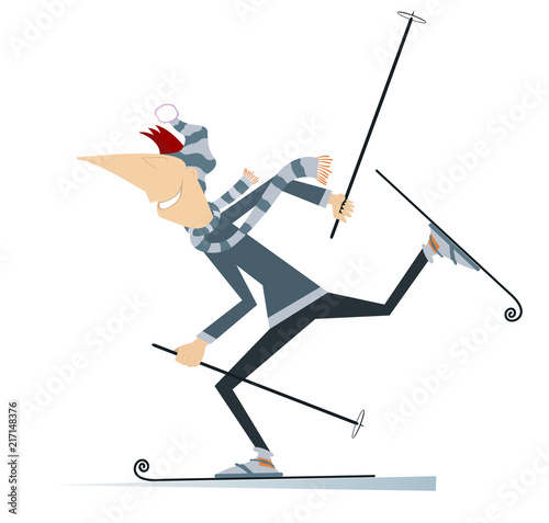 Cartoon skier man illustration. Cartoon young skier man isolated on white illustration
