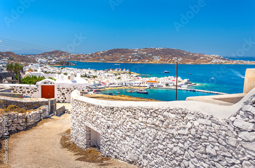 Fototapeta Naklejka Na Ścianę i Meble -  View of the famous pictorial narrow streets of Mykonos town in Mykonos island, Greece