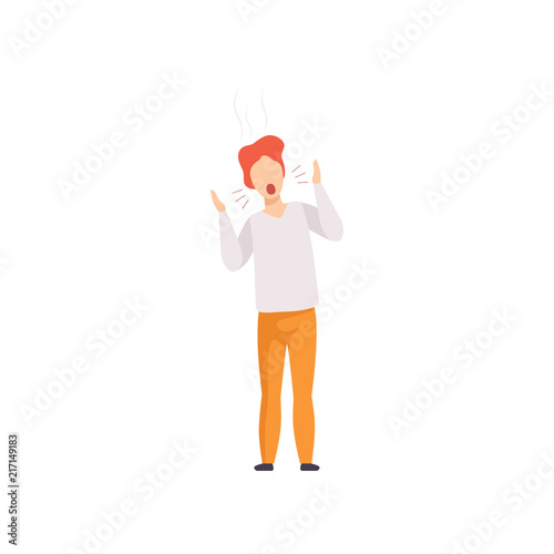 Casually dressed enraged man screaming, emotional guy feeling anger vector Illustration on a white background