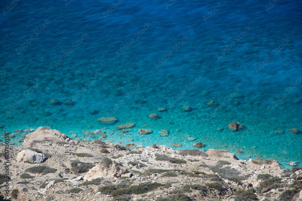 Obraz premium View from above of scenic coast with turquoise water, Gavdos, Greece.