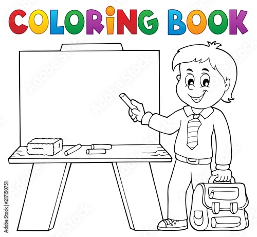 Coloring book happy pupil boy theme 4
