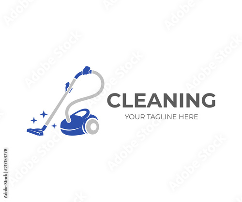 Cleaning, hands holding a vacuum cleaner with brilliance of purity, logo design. Steam mop and cleaning service, vector design and illustration
