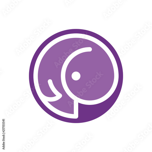 Embryo logo template. The silhouette of the embryo from a thick line in the purple circle. Vector illustration.