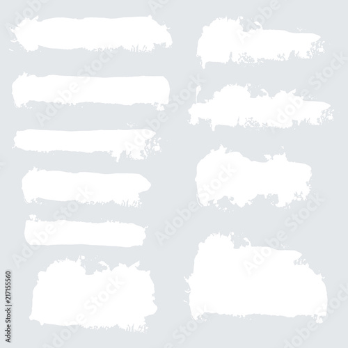 Vector white grunge watercolor, ink texture set of hand painted dry brush splashes, strokes, stains, spots, blots, stripes, lines. Abstract collection of acrylic, drawing backgrounds isolated on gray
