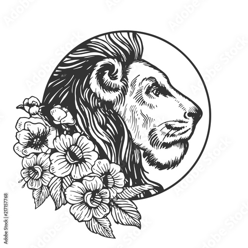 Lion head animal engraving vector