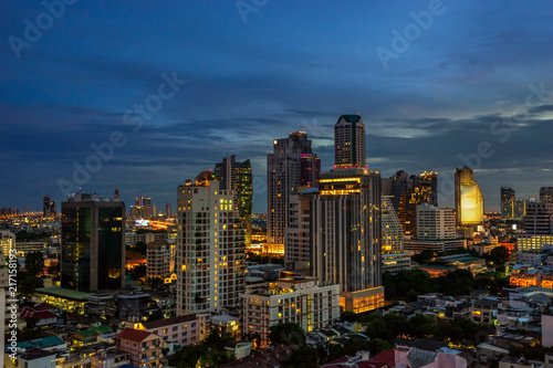 scenic of cityscape on twilight skyline in metropolis
