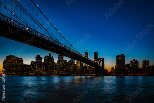 Brooklyn Bridge  seen from Dumbo Park after sunset  during the  Blue Hour 