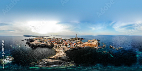 VR 360 degree panorama of cabo de palos, cartagena, murcia, spain, summer 2018 from drone