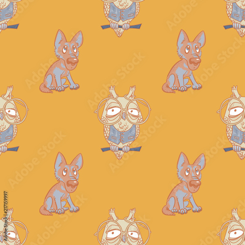 silly dog and wise owl seamless pattern