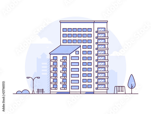 Urban landscape - modern thin line design style vector illustration