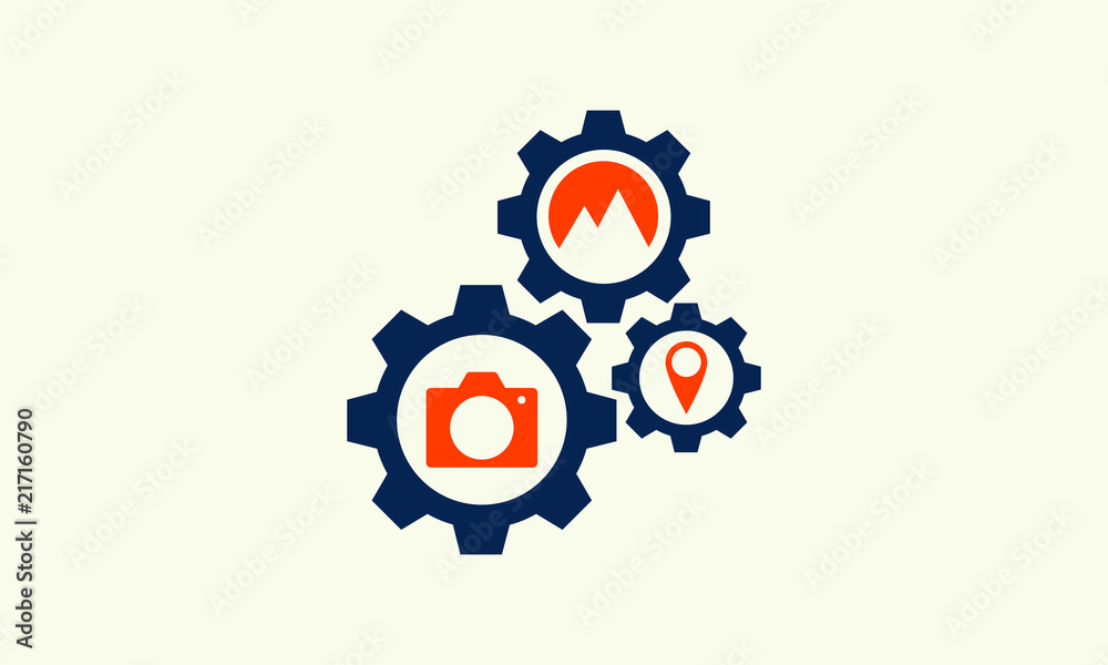 gear wheel with camera sign vector illustration. vector icon	