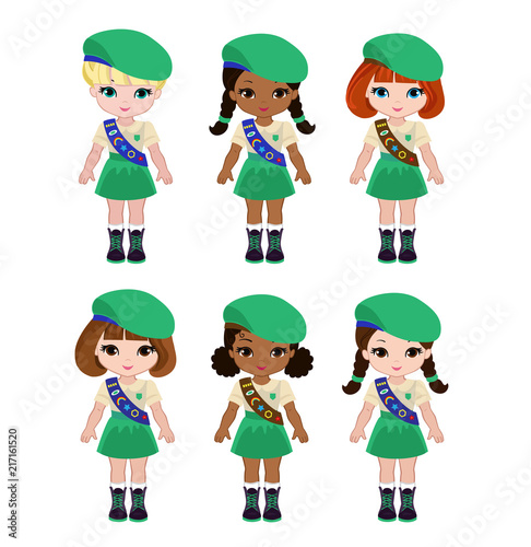 Collection of girls scouts camping outfit, summer camp activities