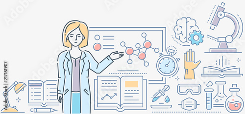 Chemistry lesson - colorful line design style illustration