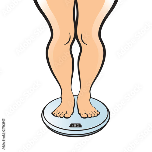 chubby woman feet on weighing scale wector illustration