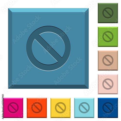 Blocked engraved icons on edged square buttons
