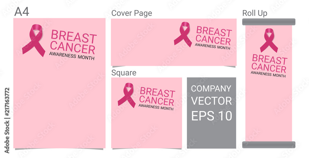 Mock up Realistic Breast Cancer icon with Pink awareness ribbon on Pink background Banner.