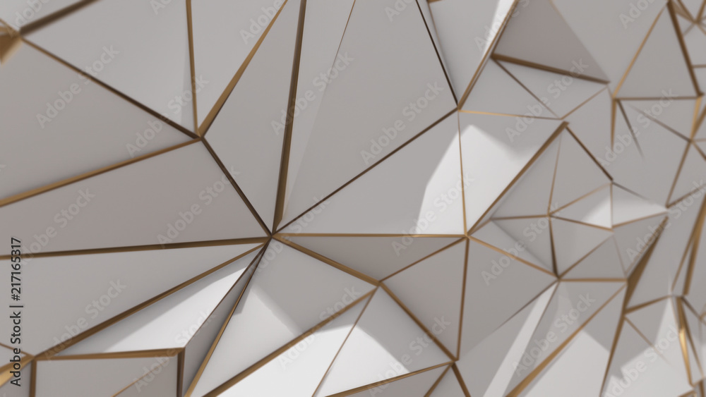 Fototapeta premium 3d render White and gold abstract low poly triangle background