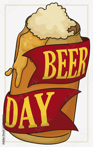 Delicious Beer in Can with Froth for Beer Day, Vector Illustration