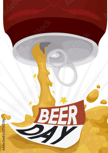 Beer Being Served During Beer Day Celebration with Calendar Paper, Vector Illustration