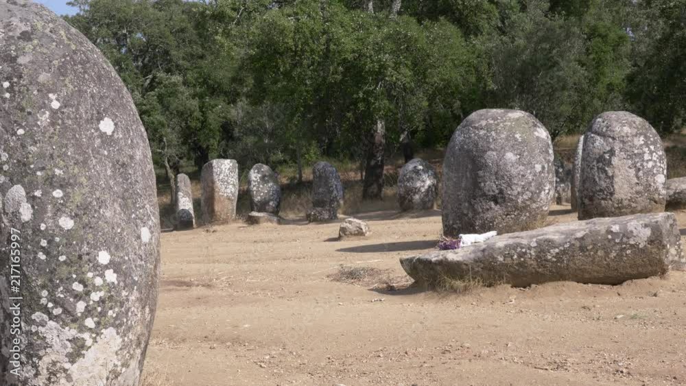Standing Stones In Megalithic Complex In Portugal. The Cromlech of the