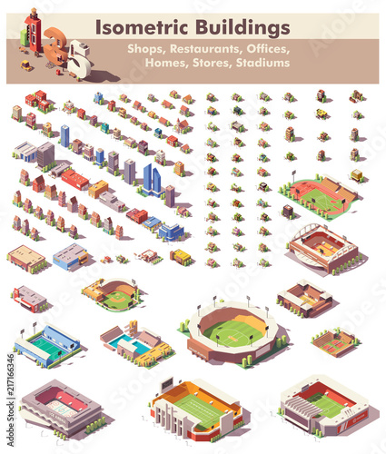 Obraz na płótnie Vector isometric buildings collection w salonie