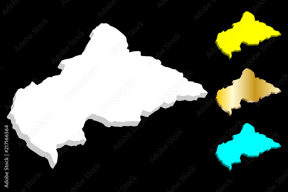 3D map of Central African Republic (CAR) - white, yellow, blue and gold - vector illustration