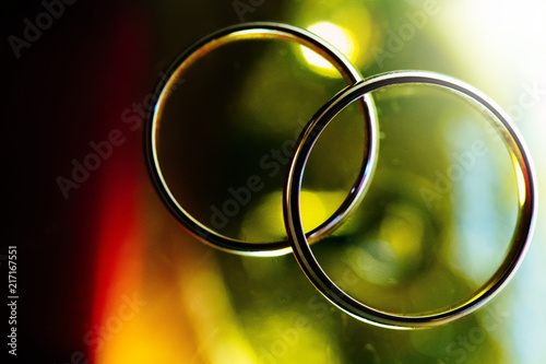 Wedding rings with green background