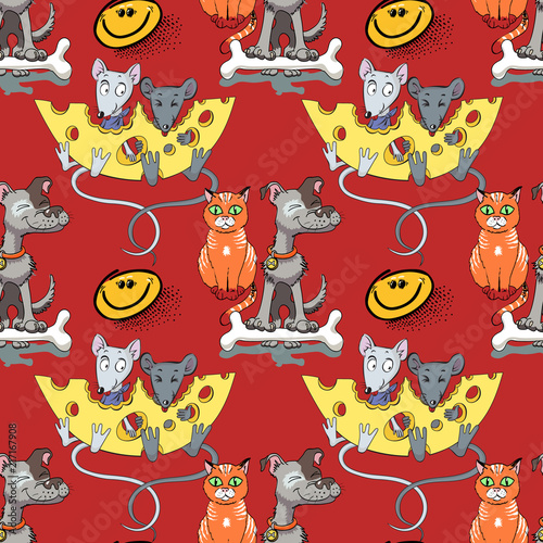 mice  dog  cat seamless pattern