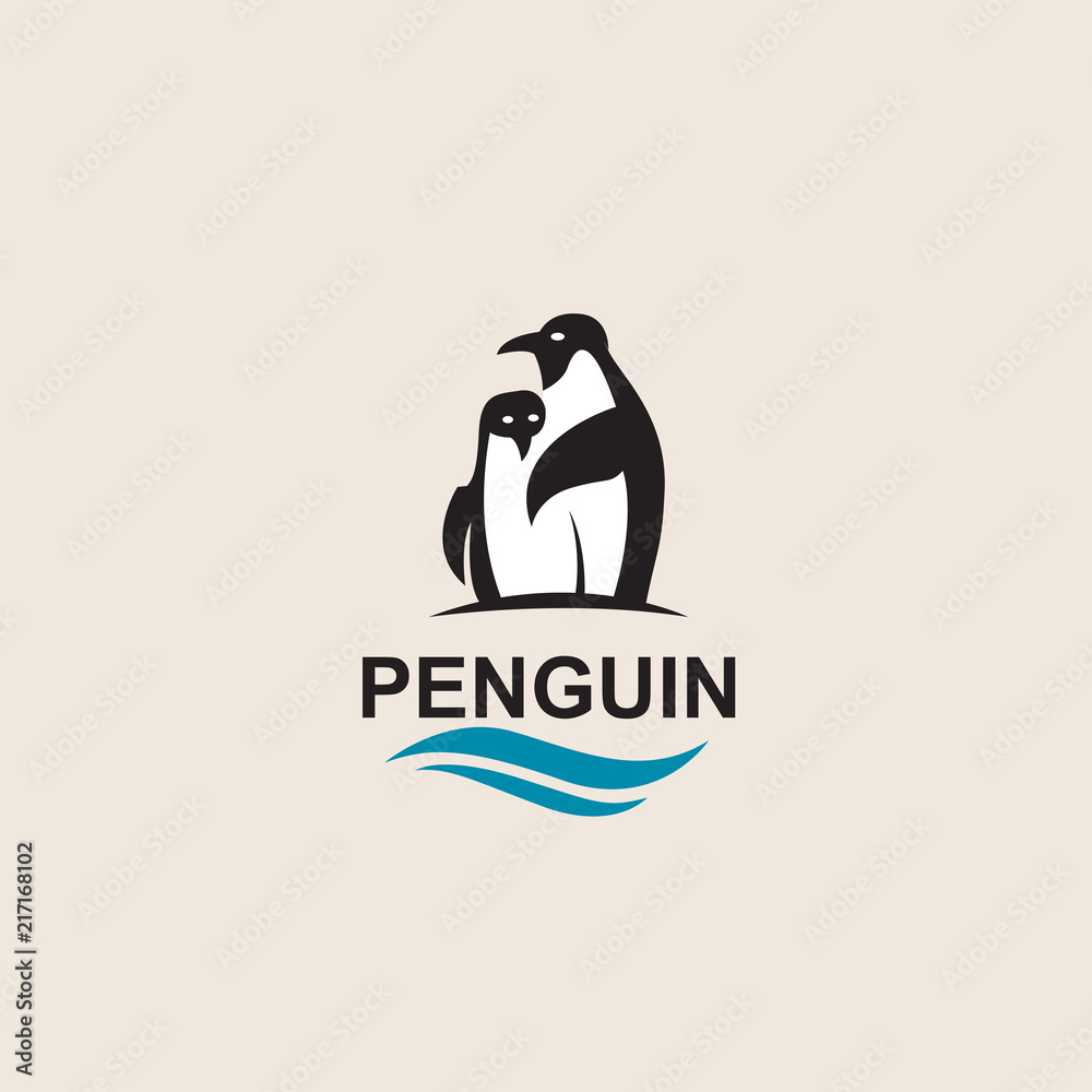 black penguin bird icon isolated with sea waves black penguin bird icon isolated with sea waves