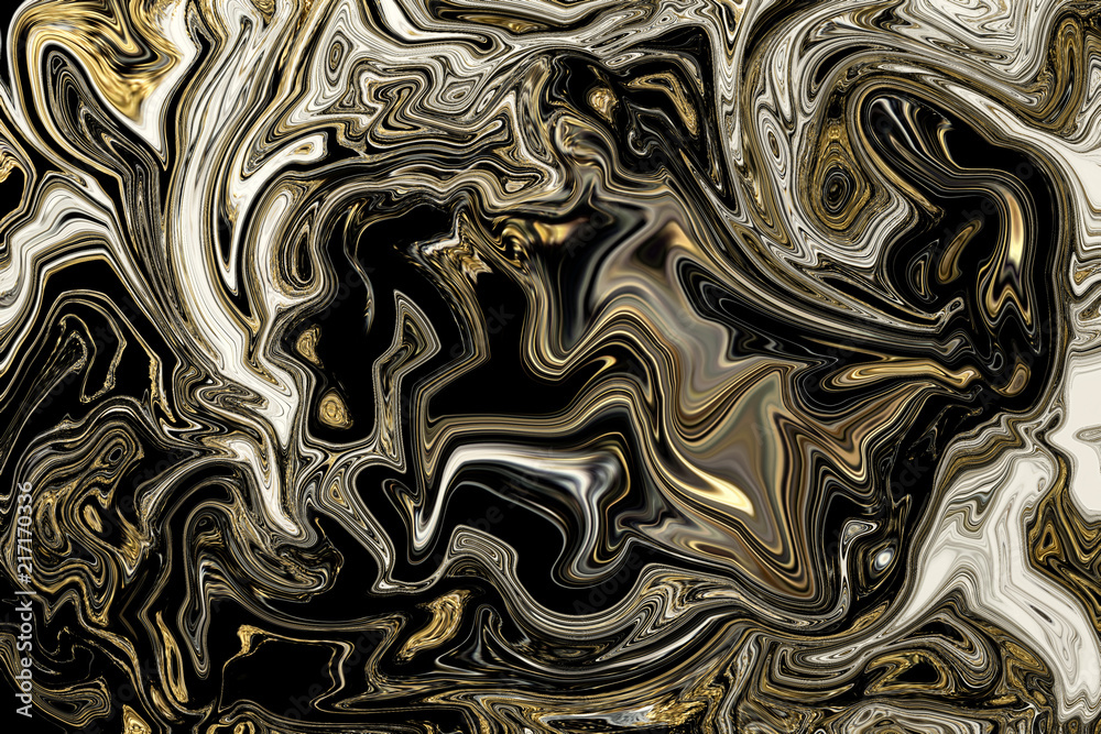 Gold marbling texture design. Black and golden marble pattern. Fluid art.