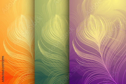 Canvas Print set of vector colorful backgrounds with peacock feathers