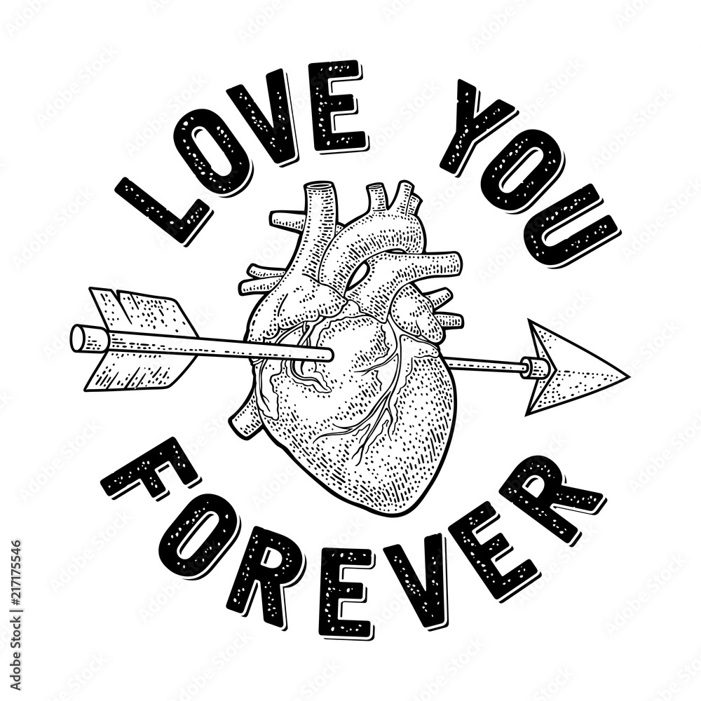 Φωτογραφία Arrow pierced the heart. Love you forever lettering.
