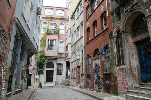 old street and houses in the Balat from Turkey. © Fertas