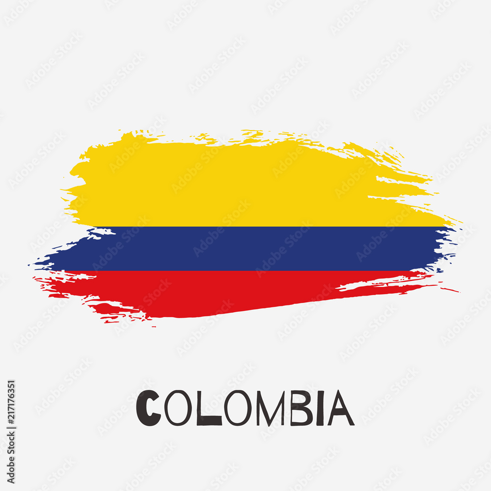 Fototapeta premium Colombia vector watercolor national country flag icon. Hand drawn illustration with dry brush stains, strokes, spots isolated on gray background. Painted grunge style texture for poster, banner design