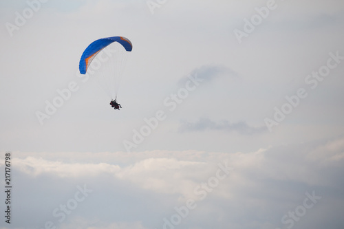 Biplace Paraglider Flying in Serra do Larouco, Montalegre, Portugal.